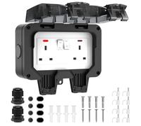 Prise extérieure étanche IP66 double prise extérieure résistante aux intempéries Prise électrique murale 13 A 2 interrupteurs tempête Boîte d'alimentation externe avec couvercle verrouillable