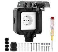 Prise Exterieure Etanche IP66 Prise Electrique Murale de Courant et Volet de Protection Prise Etanche Exterieur de Jardin, Prise Murale Anti-Poussière Verrouillable pour Garage Piscine Gardin Noir