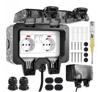 Prise extérieure étanche - Prise IP66 - Interrupteurs indépendants - Couvercle verrouillable - PC résistant - 220-250V - Noir