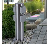 Colonne de prise extérieure 4x prises avec couvercle à charnière prise de distribution 4 voies en acier inoxydable, protection IP44 classe 1, diamètre x hauteur 7,5 x 35 cm, jardin extérieur