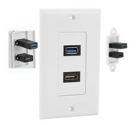 Prise HDMI et USB 3.0, plaque murale HDMI1.4 Prise de chargeur mural Prise de montage du panneau principal Couvercle de prise, prise audio vidéo blanche