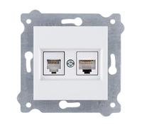 Prise informatique - Cat.6 RJ45 + RJ11 - Blanc - Carré - A encastrer