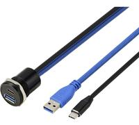 Prise intégrée TRU COMPONENTS USB 3.1 Type-C® & USB 3.0 Type-A, prise/prise, 25 mm, câble de 95 cm, noir TC-14378464 TRU COMPONENTS Contenu: 1 pc(s)