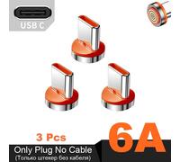 Prise magnétique ronde 12 Gen 6A pour Huawei Honor 3A USB Type C adaptateur de charge rapide pour iPhone Samsung Xiaomi Oneplus - Type 3Pcs for Typy-C (6A)