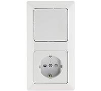 Prise MILOS 2 voies avec interrupteur encastrable à bascule & prise de courant 230V UP avec protection de contact renforcée, cadre de serrage blanc mat