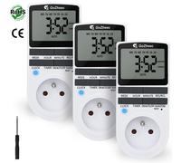 Prise Minuterie Électrique - 3 unités Contrôle Facile des Appareils, Écran LCD, Mode Aléatoire, Maison et Bureau (Version Française)