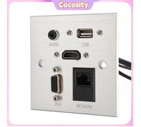 Prise Multimédia, Prise Murale en Alliage D'aluminium avec Interface Réseau HD VGA 3,5 Mm USB RJ45 pour Maison, Hôtel, Bureau