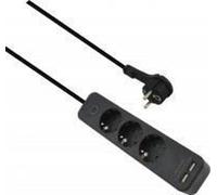 Prise multiple Helos ADVANCED, 3x, USB-Charger noir, 1,5m, avec interrupteur