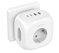 Prise Multiple Murale Cube, JSVER Multiprise avec 2 Ports USB A et 2 Ports Type C, Prise USB Secteur Schuko 3680 W 16A avec 3 Prises pour Maison/Bureau/Voyage-Blanc