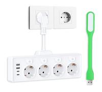 Prise Multiple USB 4 Prises Multiprise Murale Frontales Françaises Prise avec Interrupteur Individuel Multiprise Electriqu Parafoudre Secteur Chargeur USB Câble Court Blanc