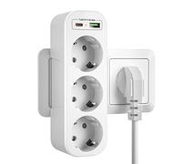 Prise Multiple USB C, Multiprise Murale 3 Prises,Fiche Plate Triplette Electrique 2 Ports Charge USB,Verticale Outlet Extender Sécurité Enfant,Bloc Adaptateur Rallonge pour Domicile,Bureau,Blanc