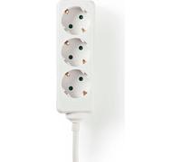Prise multiprise | Type F (CEE 7/7) | 3 voies | 1,50 m | 3680 W | 16 A | Type de mise à la terre : contacts latéraux | 230 V CA 50/60 Hz | Angle de la prise : 45 ° | H05VV-F 3G1,5 mm² | Blanc