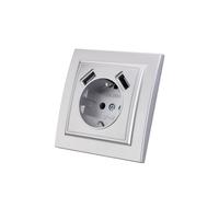 Prise Murale avec Prise Encastrable USB,2 prises USB,Prise murale d'intérieur 250V AC 16A,Prise de terre argent EP-10