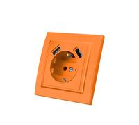 Prise Murale avec Prise Encastrable USB,2 prises USB,Prise murale d'intérieur 250V AC 16A,Prise de terre orange,EP-10