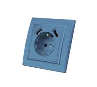 Prise Murale avec Prise Encastrable USB,2 prises USB,Prise murale d'intérieur 250V AC 16A,Prise de terre Bleu,EP-10