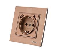 Prise Murale avec Prise Encastrable USB,2 prises USB,Prise murale d'intérieur 250V AC 16A,Prise de terre Couleurs de cuivre Aluminium Panneau Brossé FL-05-L