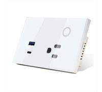 Prise murale connectée WiFi Tuya 15A avec port USB Type-C, blanche, prise européenne.