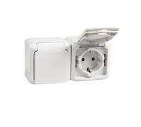 Prise murale double 16 A, en saillie, étanche IP44, avec couvercle gris - Legrand Forix 782394.