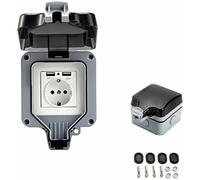 Prise murale double USB étanche IP44 pour extérieur - Boîtier de sécurité avec protection anti-surprise