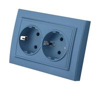 Prise murale encastrable,Set de prises électriques murales,Prise électrique murale d'intérieur 250V AC 16A,Prise double de terre bleu EP-06