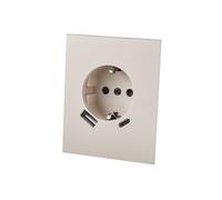 Prise Murale Encastrée Haute Performance PC/Antistatique - Prise de terre - Avec Ports USB - Design Plat 5mm Blanc chaud Mat - 250V 16A AC pour Maison & Bureau - Module de Prise Sans Cadre - WESA