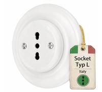 Prise murale rétro encastrée en porcelaine, tout-en-un, série PR1 blanche, type L italienne