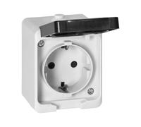 Prise murale simple 2P+Z Schuko AQUATIC MINI IP54 blanche et noire