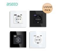 Prise murale standard européenne BSEED, chargeur de téléphone USB C, prise simple 16A, cadre en verre, 110V - 240V, prise électrique type C, montage mural AC White 3pcs