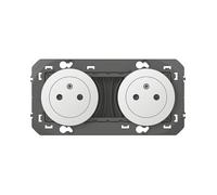 Prise non commutée modulaire double 16A Legrand Dooxie 2x2P+T, blanche avec inserts blancs