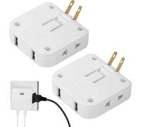 Prise Plate Derriere Meuble,2 Prise Plate,Multiprise Plate Derriere Meuble avec Connexion Pivotante à 180,avec 2 Prises de 220 V et 2 USB,Convient pour TV,Canapé,Derrière Armoire,Blanc