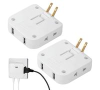 Prise Plate Derriere Meuble,2 Prise Plate,Multiprise Plate Derriere Meuble avec Connexion Pivotante à 180,avec 2 Prises de 220 V et 2 USB,Convient pour TV,Canapé,Derrière Armoire,Blanc