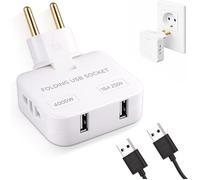 Prise Plate Murale USB C, Multiprise Derrière Meuble avec 2 Prises USB C, Rotation 180° Adaptateur Europe USA