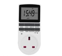 Prise programmable à économie d'énergie avec minuterie, écran LCD, batterie à charge automatique, ignifugée et arrêt automatique après compte