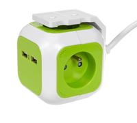 Prise quadruple MagicCube, 2 entrées USB 1,4 m GreenBlue GB118