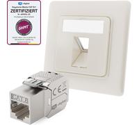 Prise réseau 1 port CAT 8 encastrée RAL9010 + 1 x GHMT certifié CAT 8 Keystone RJ45 Module LAN Ethernet Keystone Prise femelle encastrable max. 40 Gbit/s STP-Blanc pur