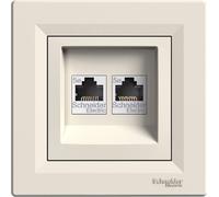 Prise réseau 2x Cat.5e UTP avec cadre, couleur crème Schneider Asfora EPH4400123/SCH