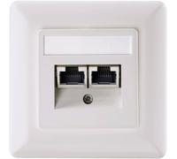 Prise réseau encastré insert avec plaque centrale et châssis CAT 5e 2 ports Setec 501286 blanc perle