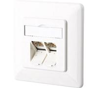 Prise réseau encastré insert avec plaque centrale et châssis CAT 6 2 ports Metz Connect 1307381002-I blanc pur