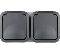 REV AquaStorm 0004090400 Prise double pour pièces humides, IP44, bipolaire, montage en saillie, horizontal, anthracite