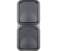 REV AquaStorm, double prise, prise pour pièces humides IP55, bipolaire, montage en saillie verticale, 230 V, 16 A, anthracite