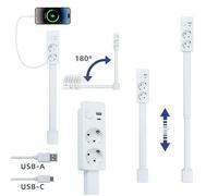 Prise rotative 180° rétractable 2 ports AC + USB-A + USB-C, blanche, pour chevet, canapé ou bureau