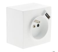 Prise saillie 2P+T + USB 2,4A - blanc - Zenitech