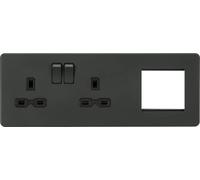 Prise sans vis 13 A 2 G DP + plaque modulaire 2 G