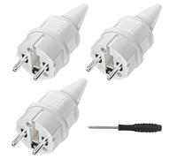 Prise Schuko avec protection angulaire [3 pièces], 3 X prise de courant en caoutchouc (250V/16A) +1 X tournevis, prise de courant pour extérieur, prise électrique IP44 étanche pour extérieur, Blanc