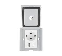 Prise Schuko avec USB, prise murale encastrée avec couvercle de protection, prise de contact de protection pour cuisine, salle de bain, bureau (blanc)