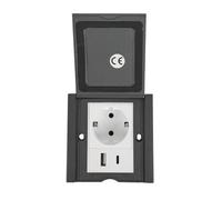 Prise Schuko avec USB, prise murale encastrée avec couvercle de protection, prise de contact de protection pour cuisine, salle de bain, bureau (noir)