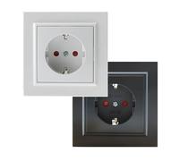 Prise Schuko - blanc brillant et noir mat, dimensions 84 x 84 x 40 mm, idéale pour les installations électriques modernes et sûres. *