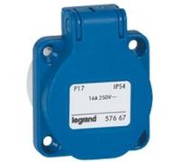 Legrand Prise socle P17 à encombrement réduit à brochage domestique 16A 250V IP54 Bleu