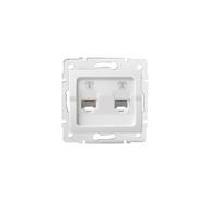 Prise Téléphone Double RJ11 - Encastrée - Blanc - 2 Sorties - 71x71mm