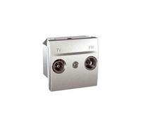 prise télévision + radio fm - passage - 2 modules - alu - schneider unica